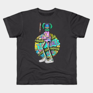 softball girl character Kids T-Shirt